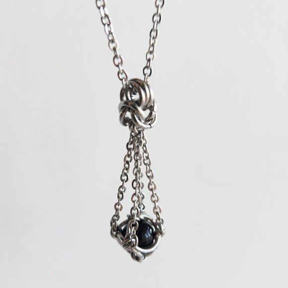 Vintage black obsidian and silver basket necklace with a small silver chain - Picture 5 of 7